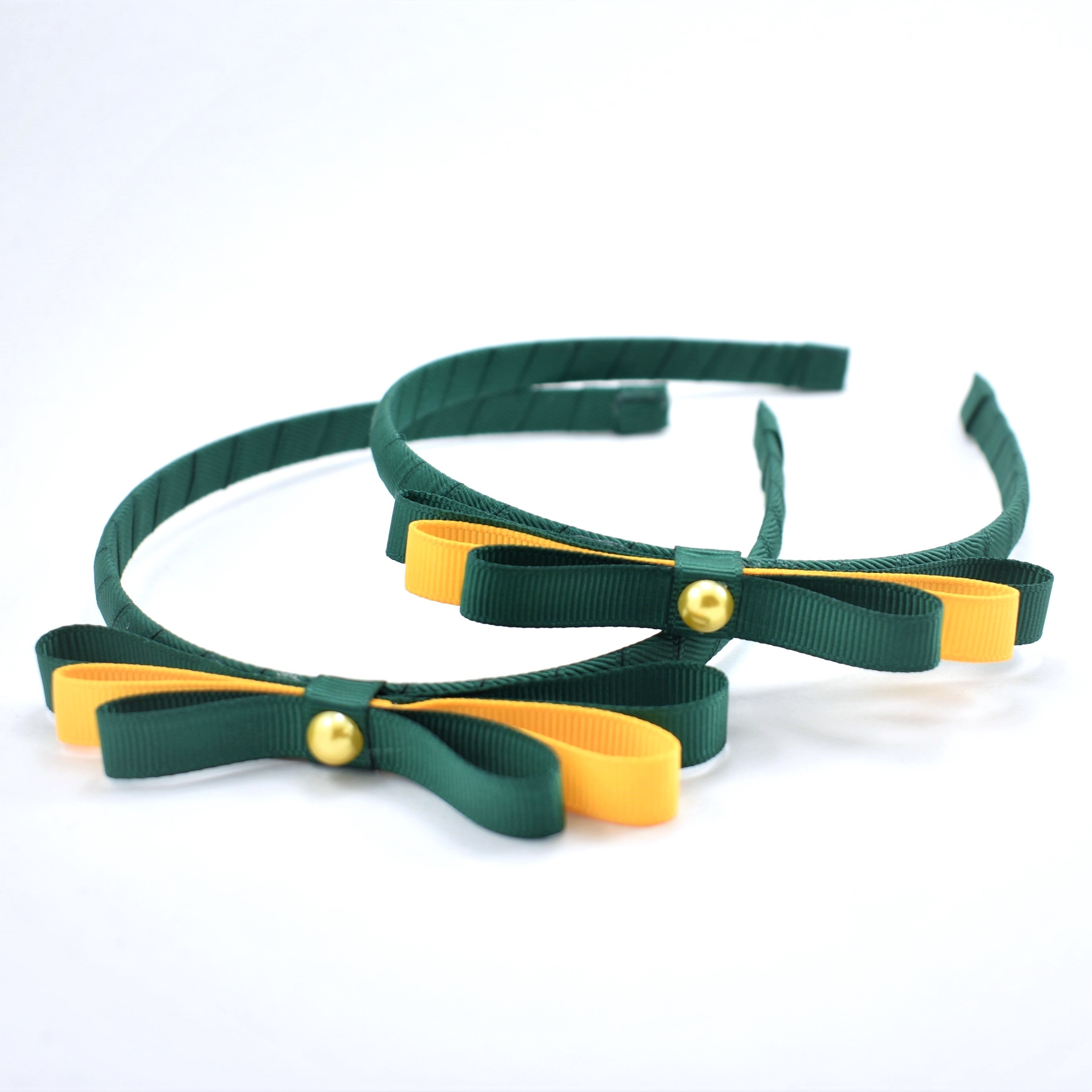 School Headband - Pearl Centre - Bottle Green & Yellow Gold