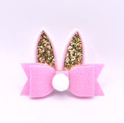 Baby Pink & Gold Bunny Ears Bow Hair Clip