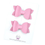 Annabelle - small leather piggytail bows - pink