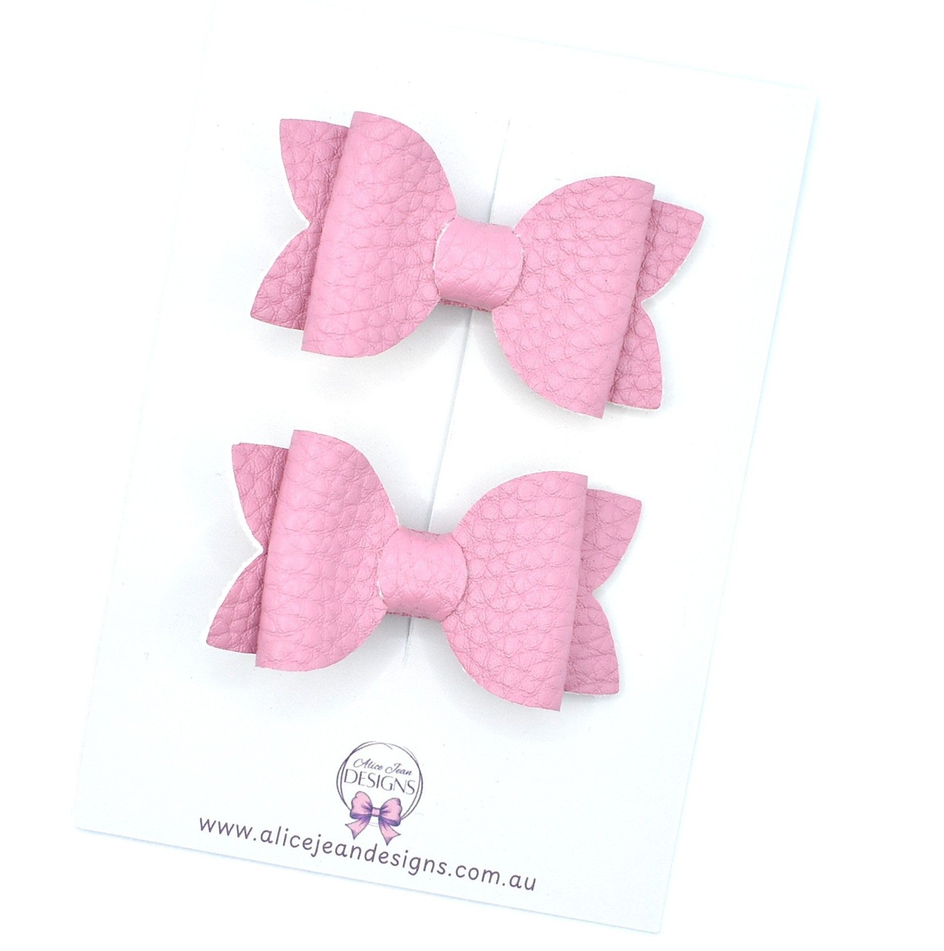Annabelle - small leather piggytail bows - pink