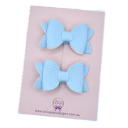 Annabelle - small leather piggytail bows - blue
