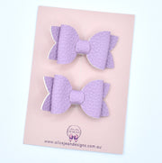 Annabelle - small leather piggytail bows - purple