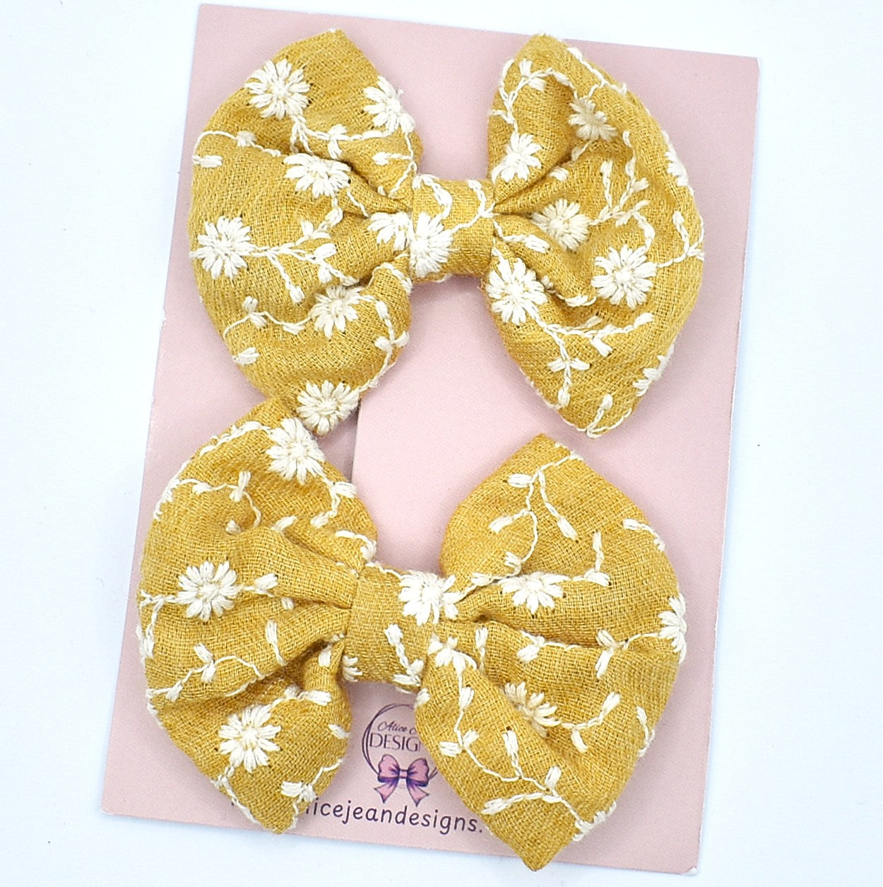 Fabric piggytail bows - mustard