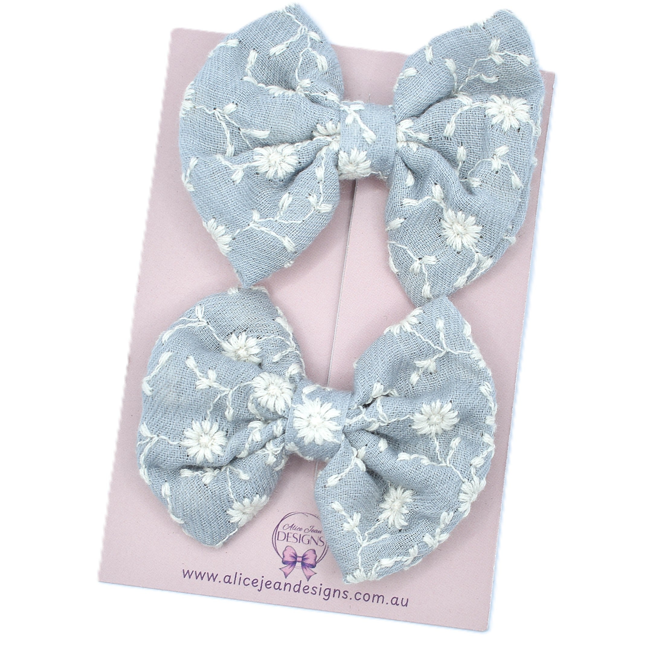 Fabric piggytail bows - light dusty blue