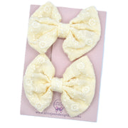 Fabric piggytail bows - cream