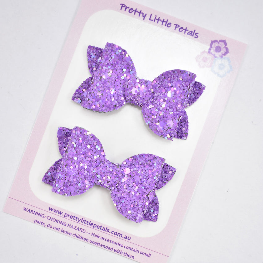 Annabelle - purple matte glitter piggytail bows