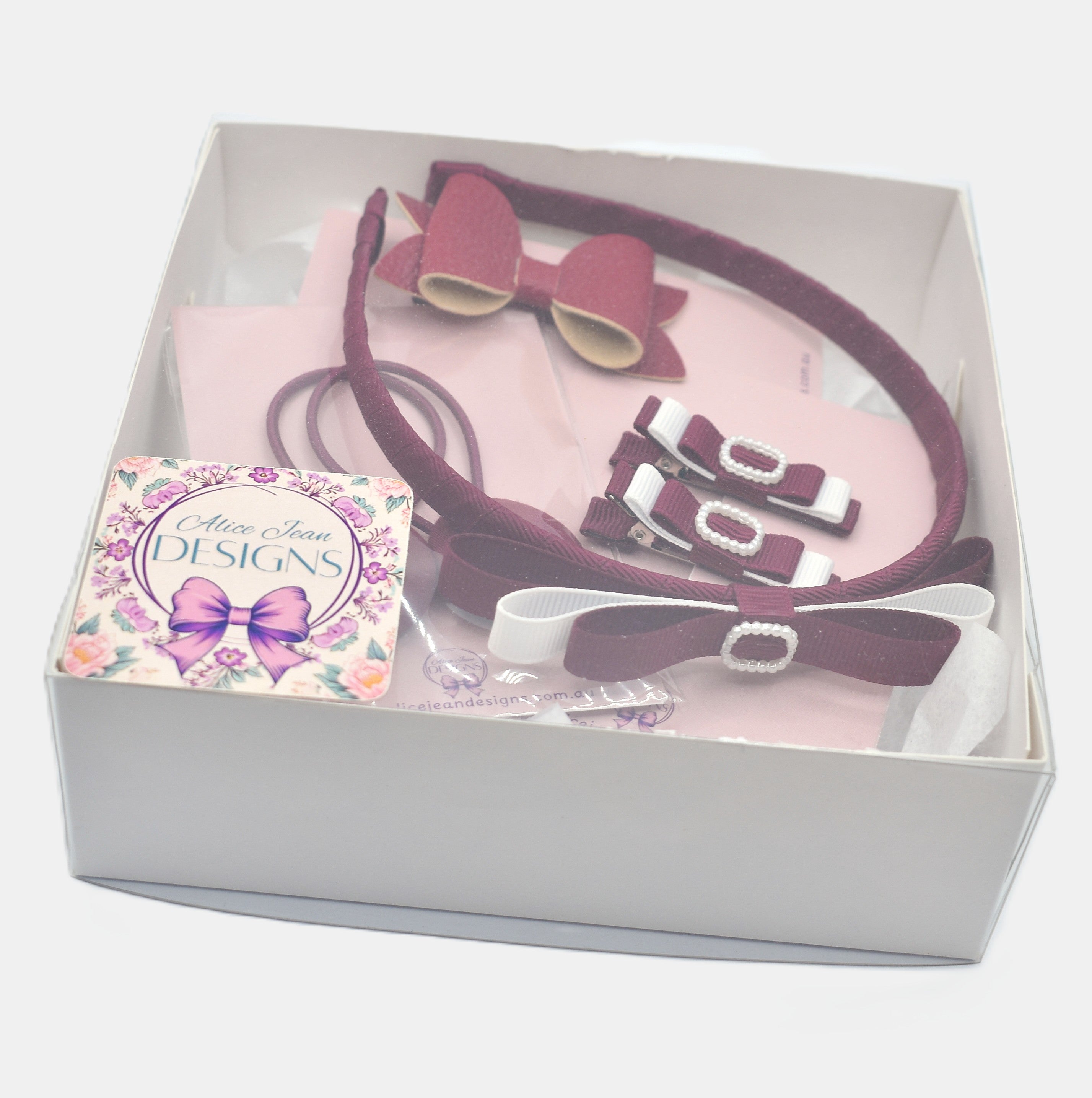School Hair Accessories Gift Box - Maroon & White