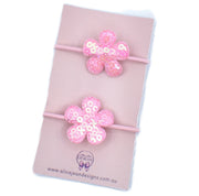 Mini Hair Ties - Pink Sequin Flowers