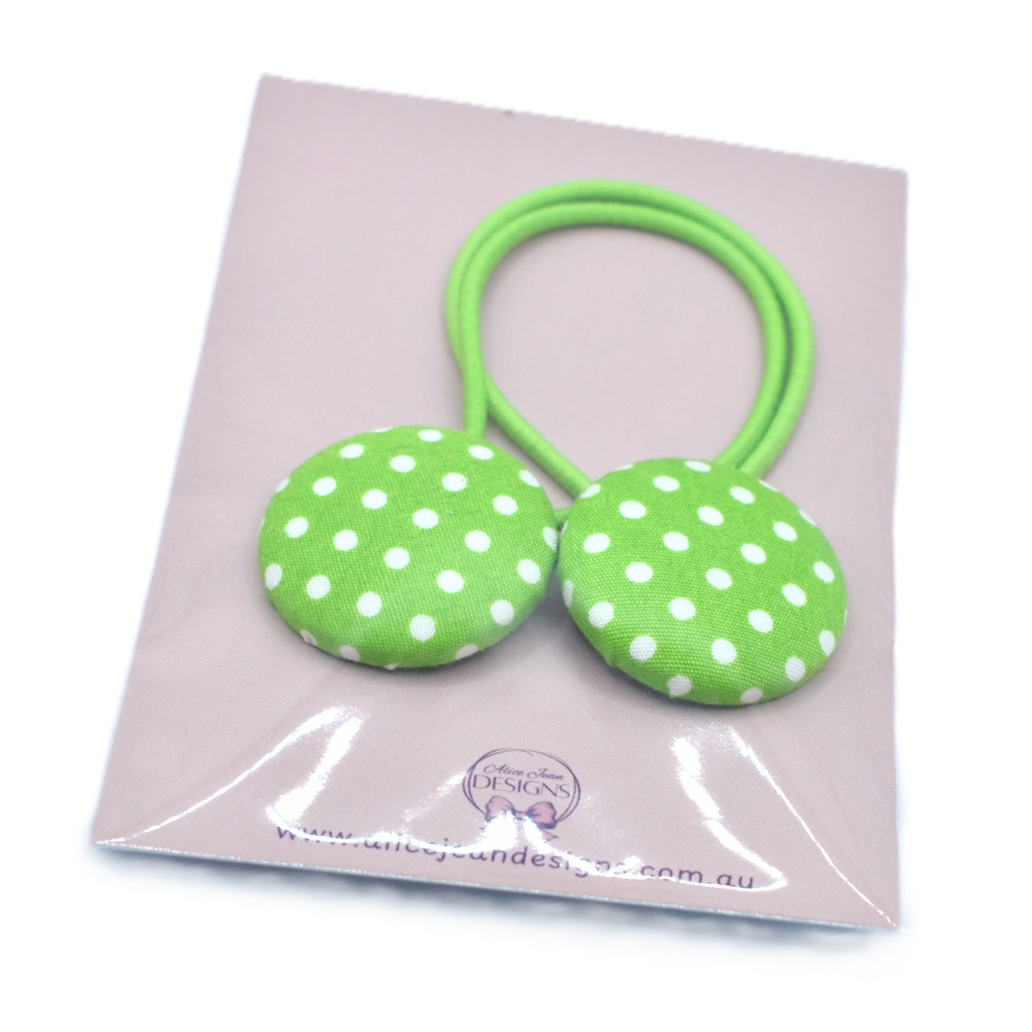 Green polka dot Button Hair Ties