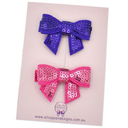 Piggytail Hair Clips - sequin bows - purple and hot pink