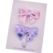 Piggytail Hair Clips - sequin bows - baby pink and lavender