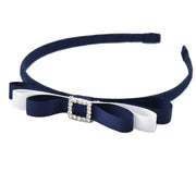 School Headband - Rhinestone Buckle - Navy Blue & White
