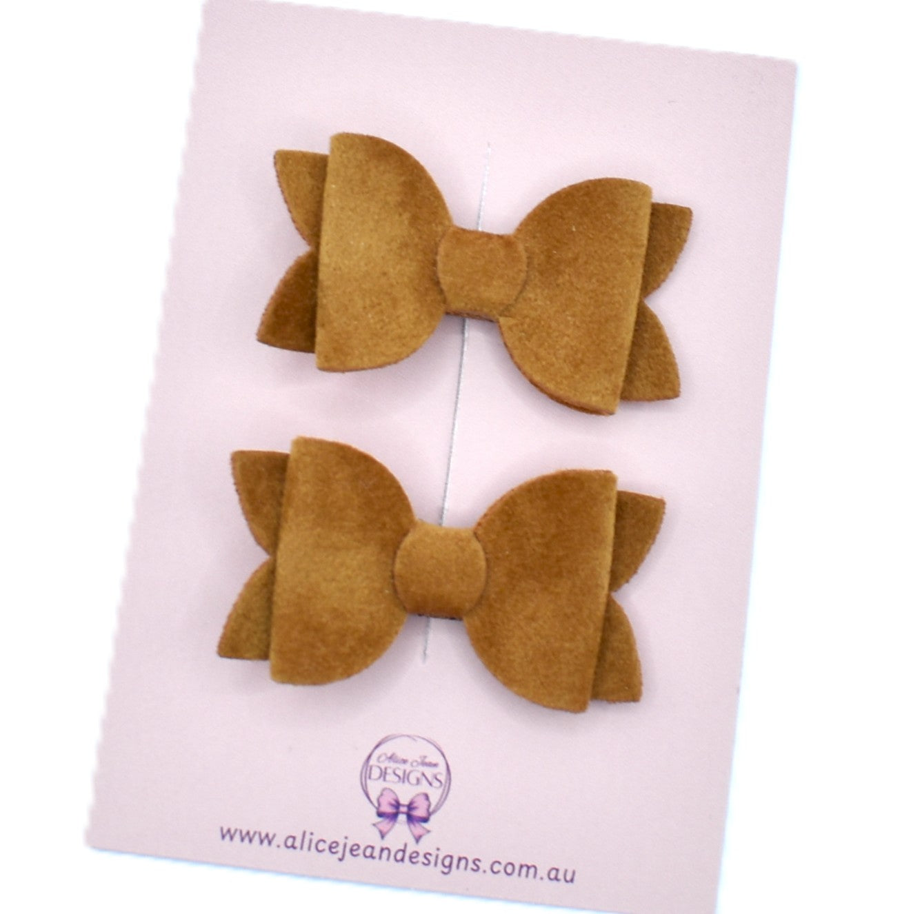 Annabelle - Velvet piggytail bows - light brown
