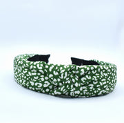 Fabric Knot Headband - Green & White Leopard Print