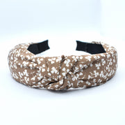 Fabric Knot Headband - Tan & White Floral
