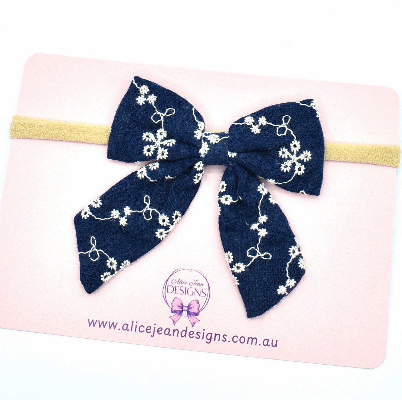 Embroidered bow - navy blue