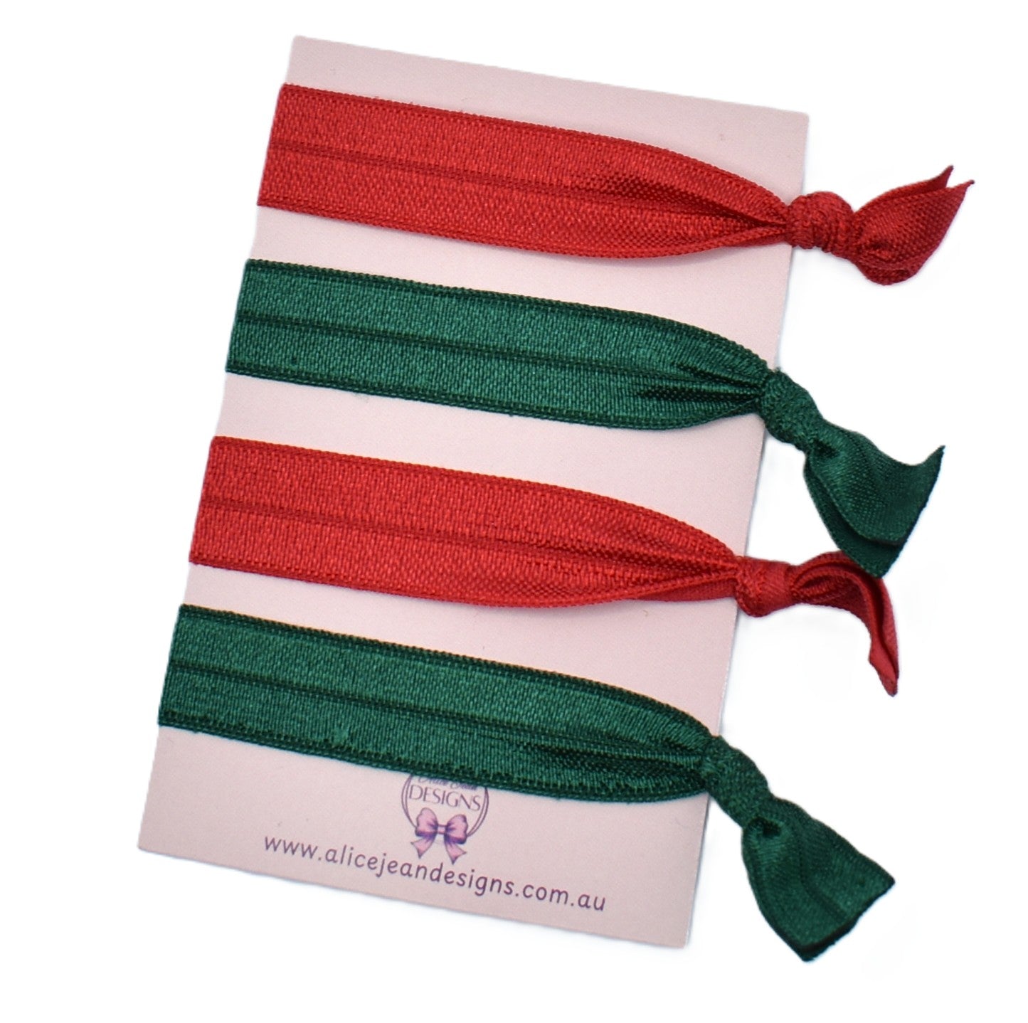 Set of 4 Elastic Hair Ties - red & green