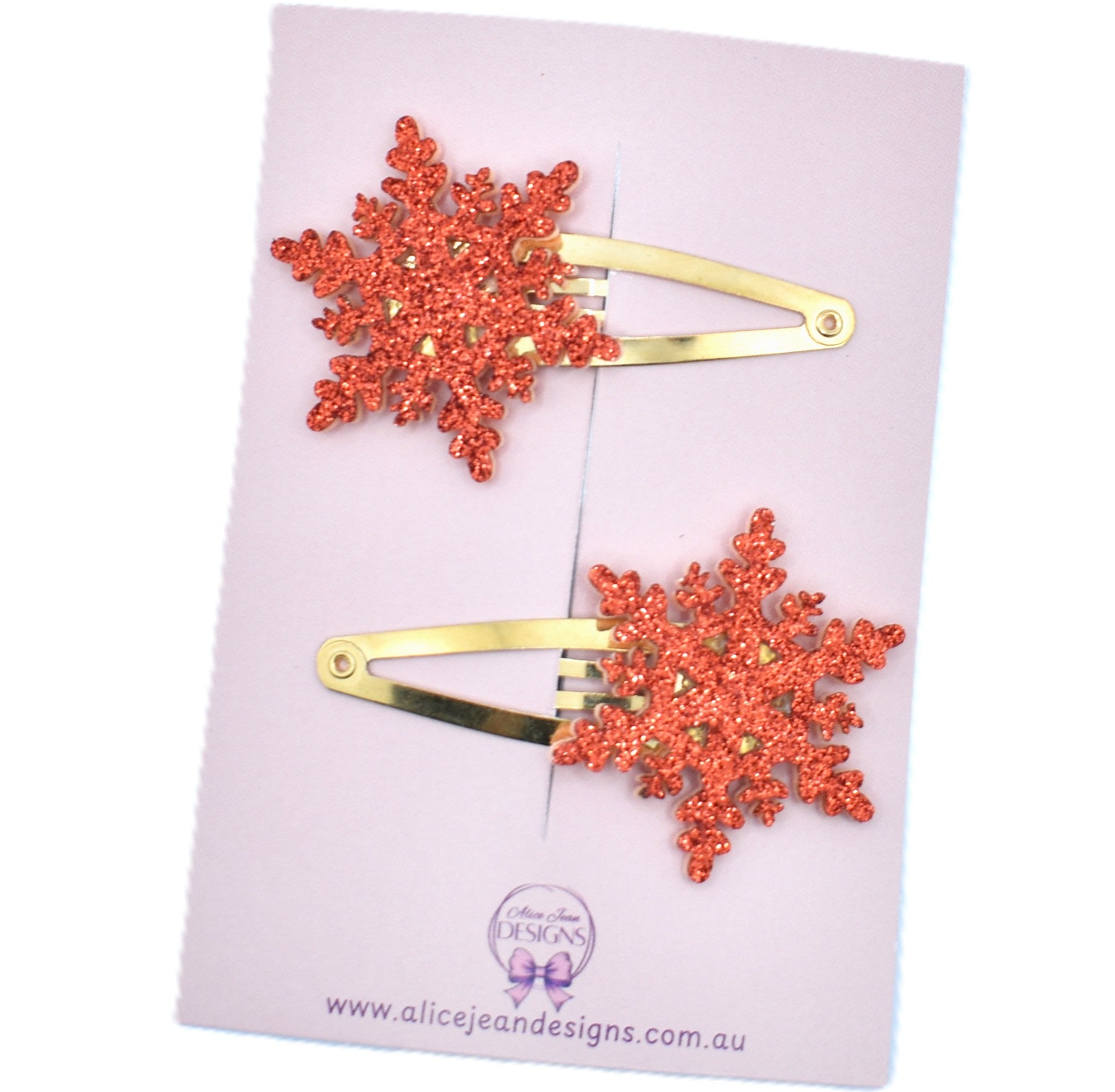 Glitter Snowflake Hair Clips - Red