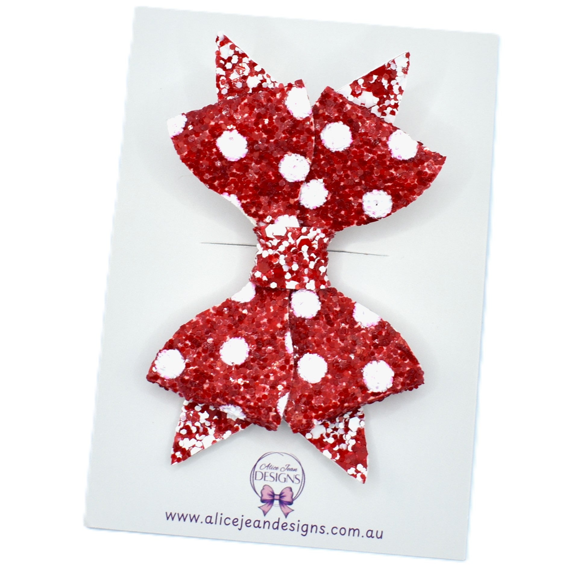 Sophia Glitter Bow Hair Clip - red & white polka dot