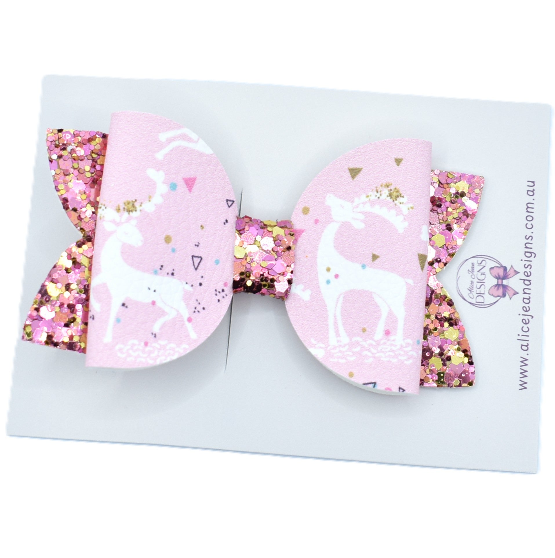 Annabelle Bow Hair Clip - Pink Reindeer