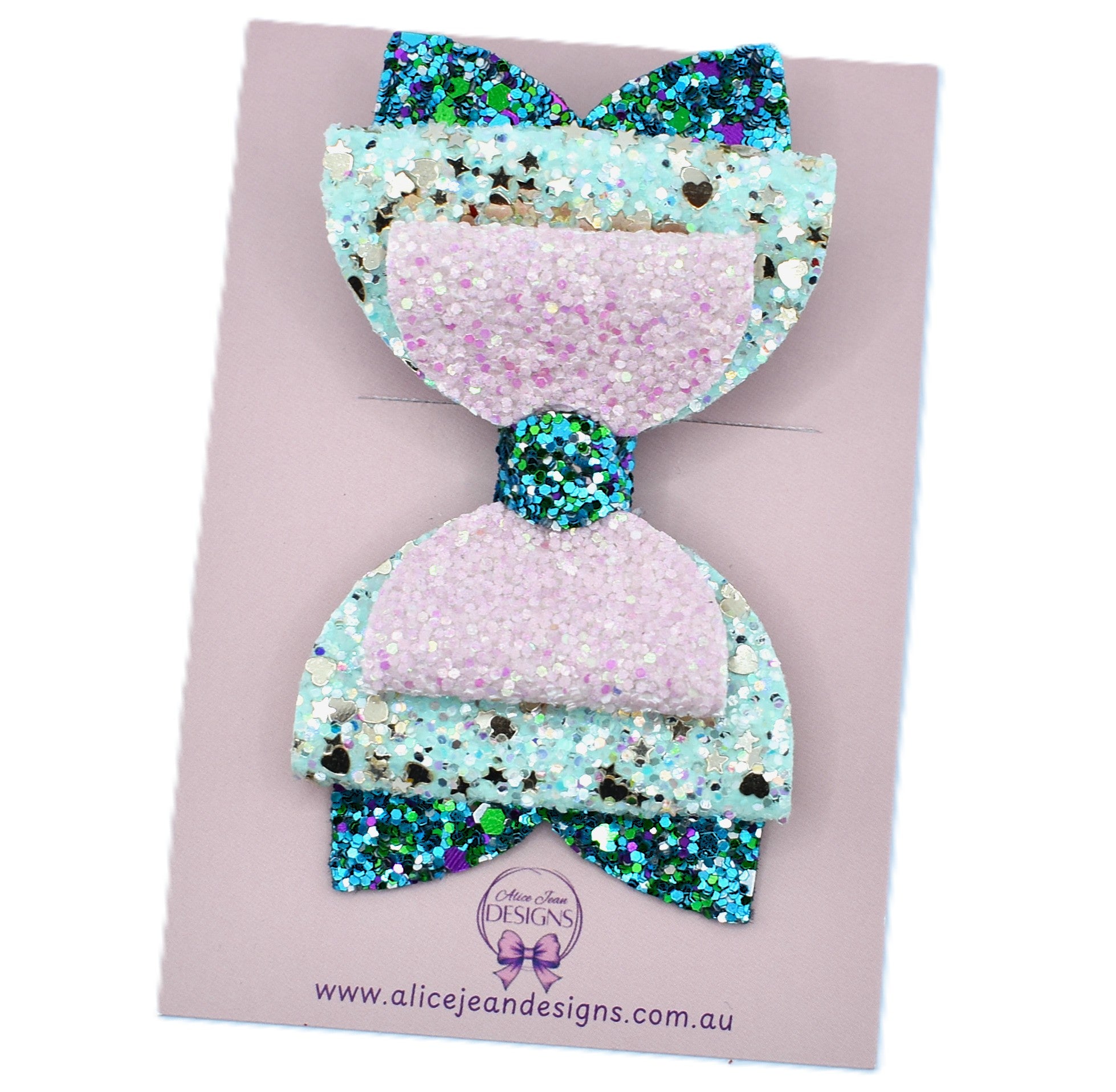 Annabelle Bow Hair Clip - pink/aqua/teal