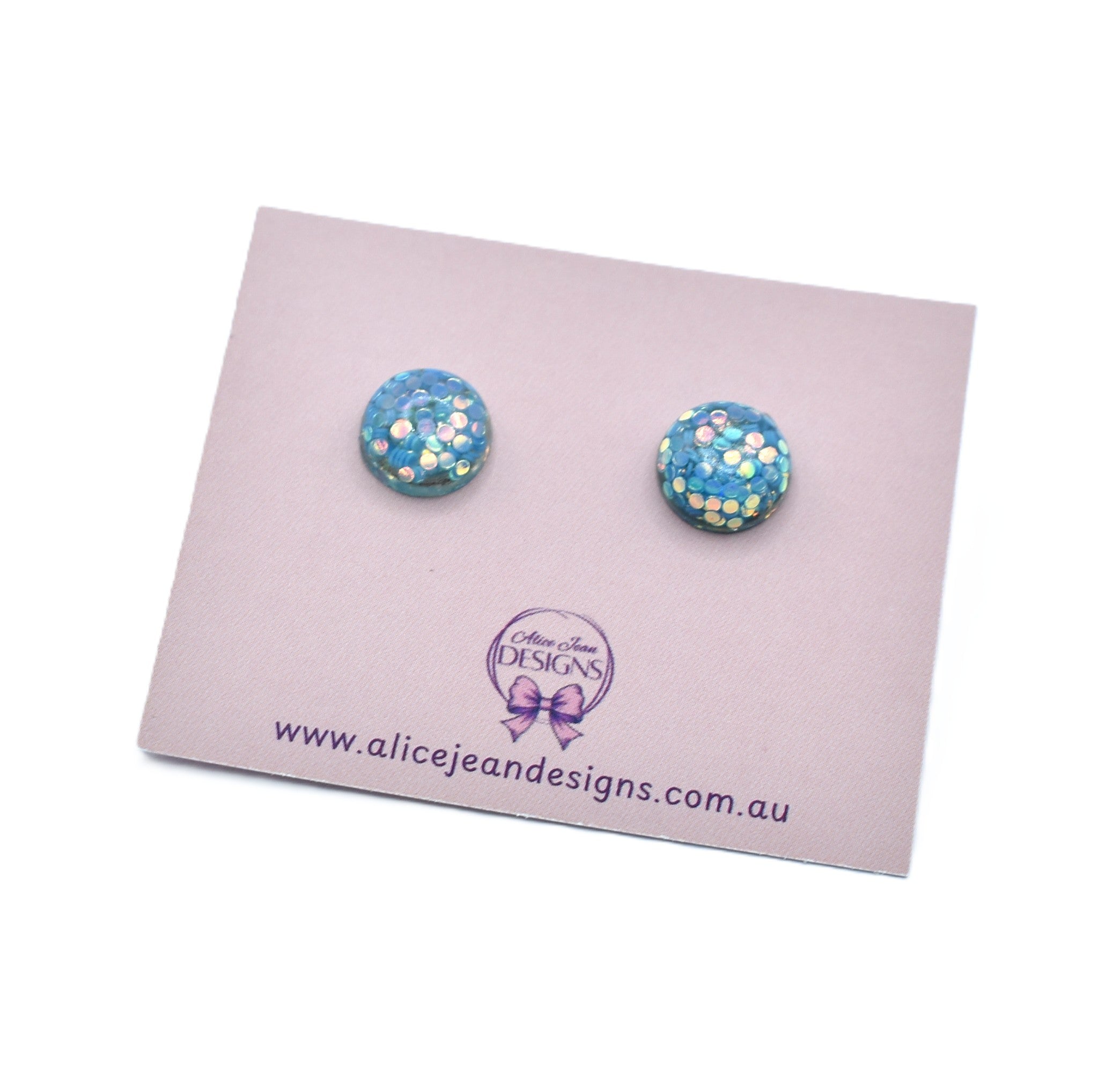 Blue glitter resin stud earrings