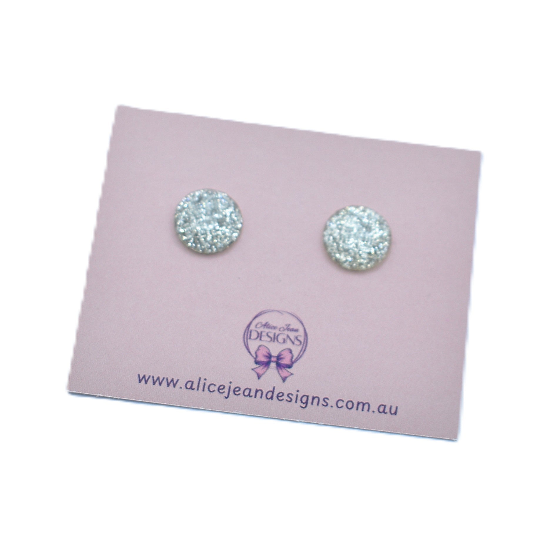 Round silver resin stud earrings