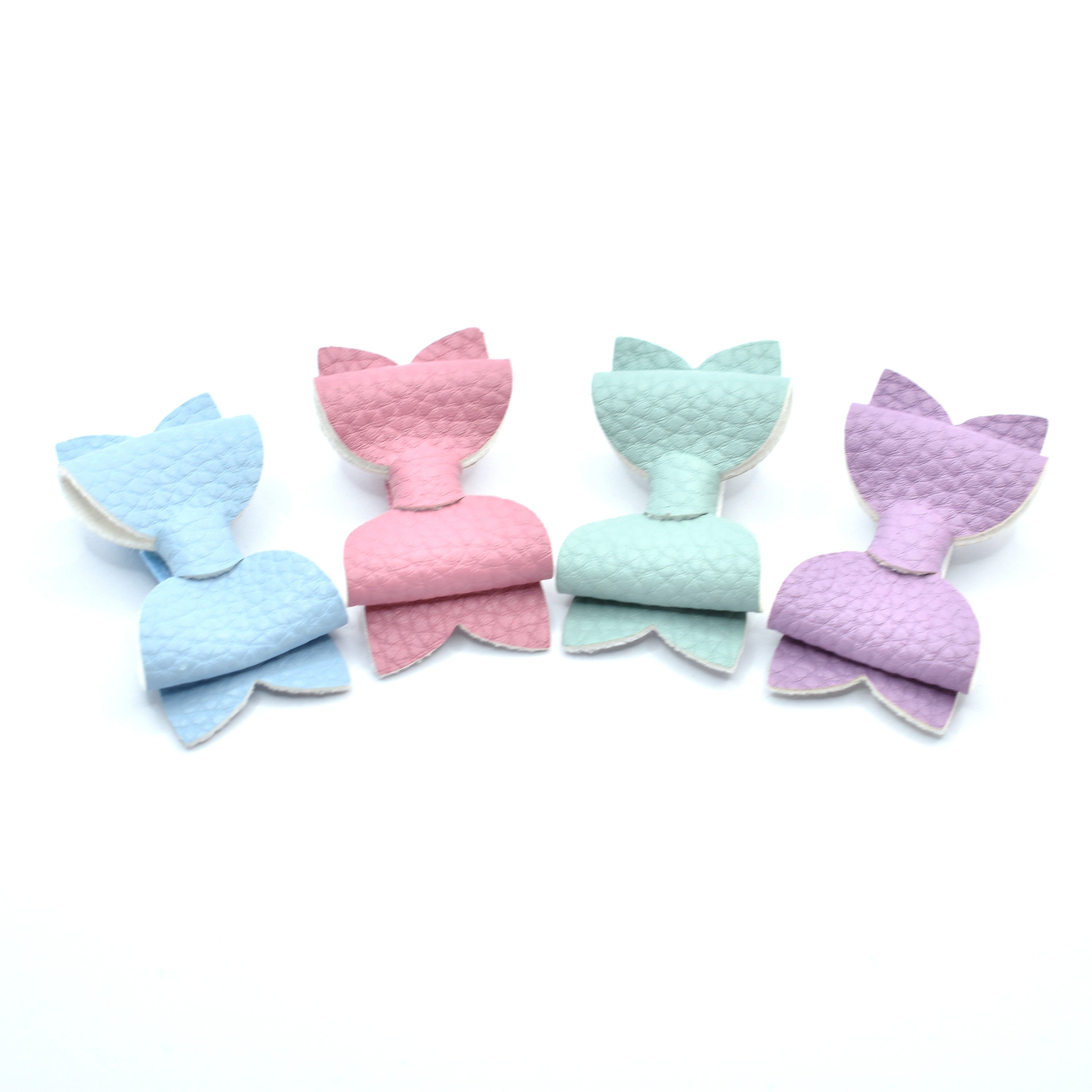 Annabelle - small leather piggytail bows - blue
