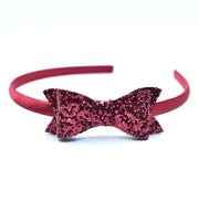 School Headband - Glitter Bow - Burgundy