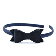 School Headband - Velvet Bow - Navy
