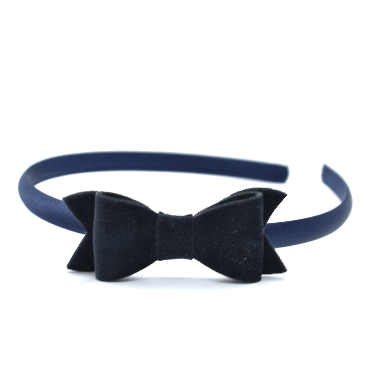 School Headband - Velvet Bow - Navy