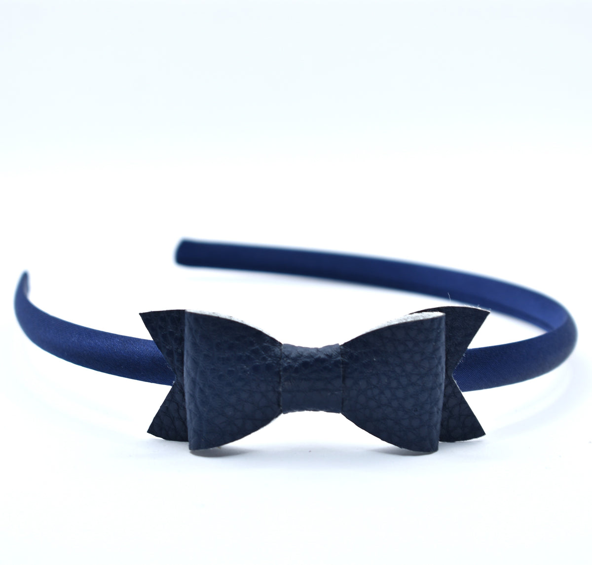 School Headband - Leather Bow - Navy