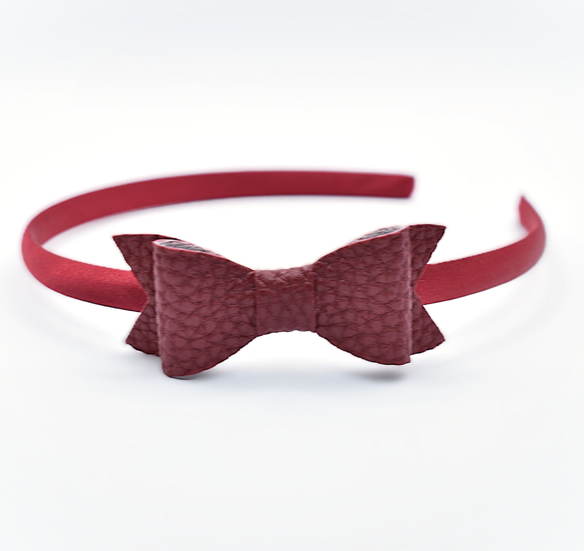 School Headband - Leather Bow - Burgundy