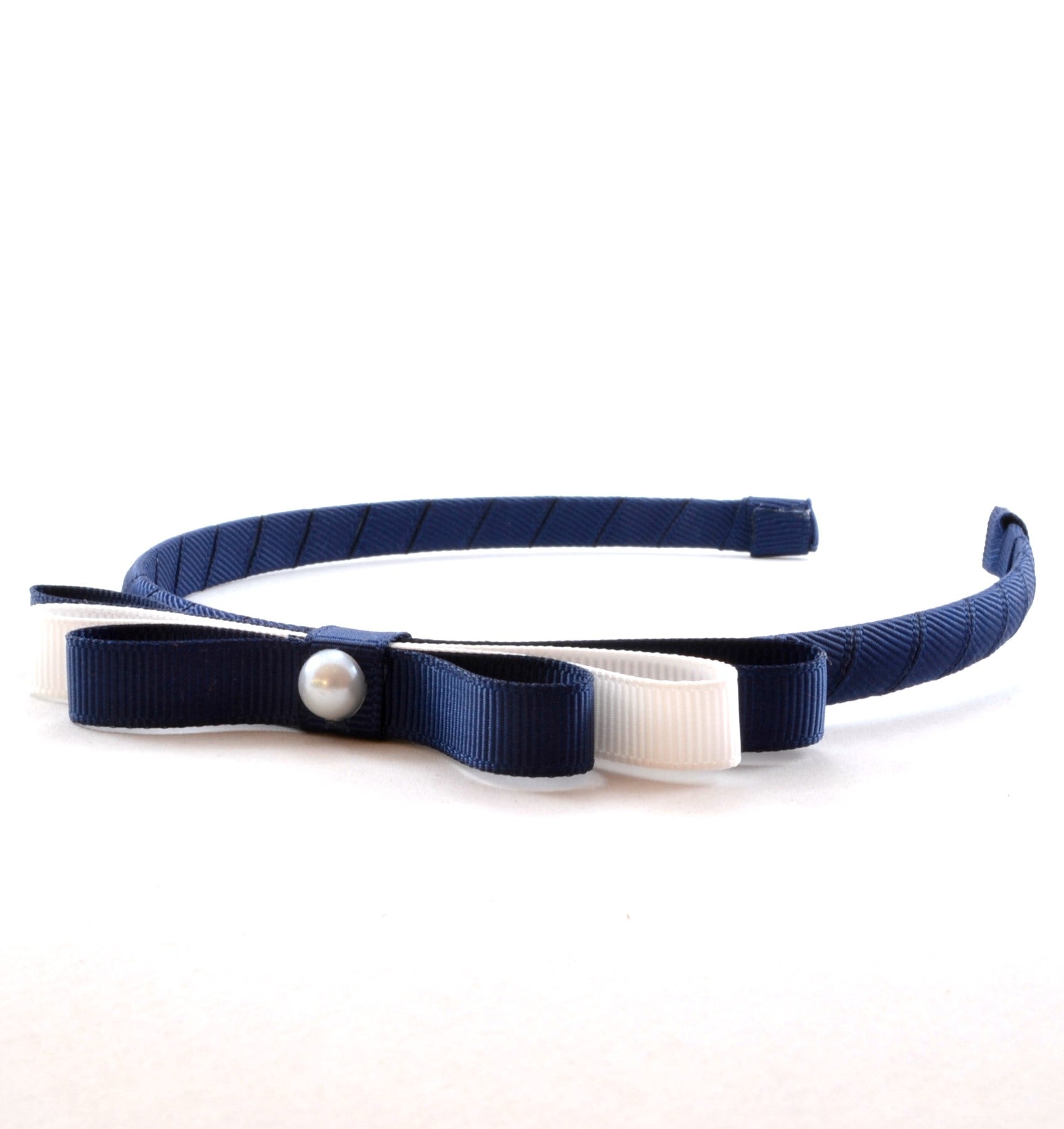 School Headband - Pearl Centre - Navy Blue & White