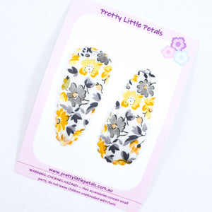 Mustard Floral Snap Clips - pair of 2