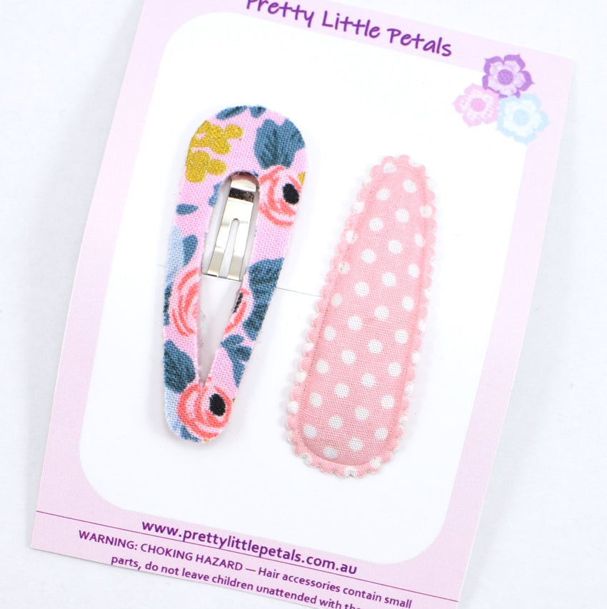 Pink Floral & Polka Dot Snap Clip set