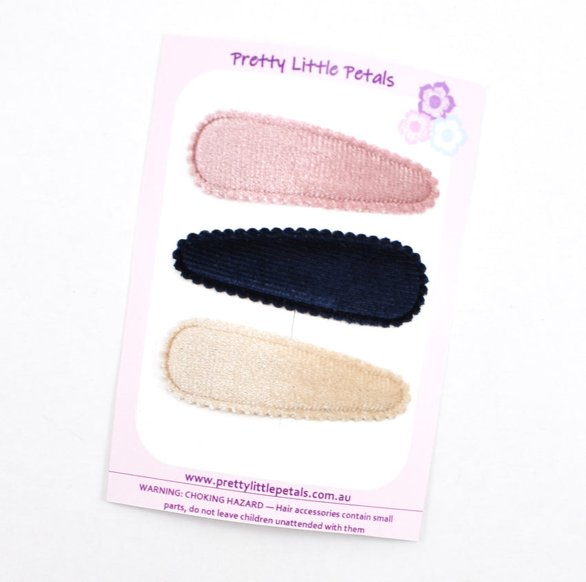 Velvet Snap Clips - set of 3