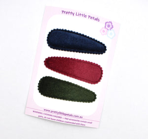 Velvet Snap Clips - set of 3