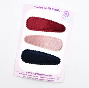 Velvet Snap Clips - set of 3