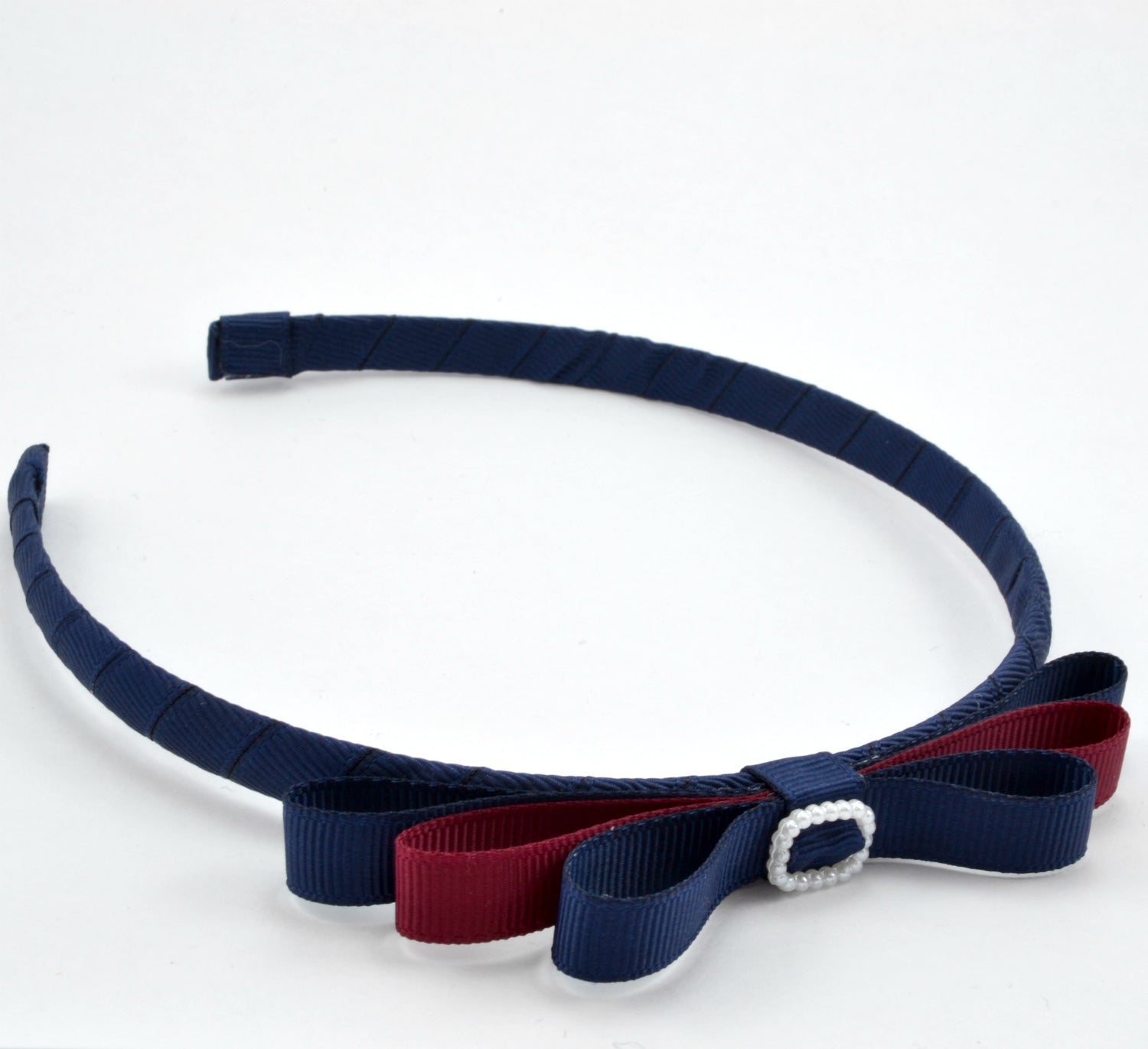 School Headband - Pearl Buckle - navy & burgundy