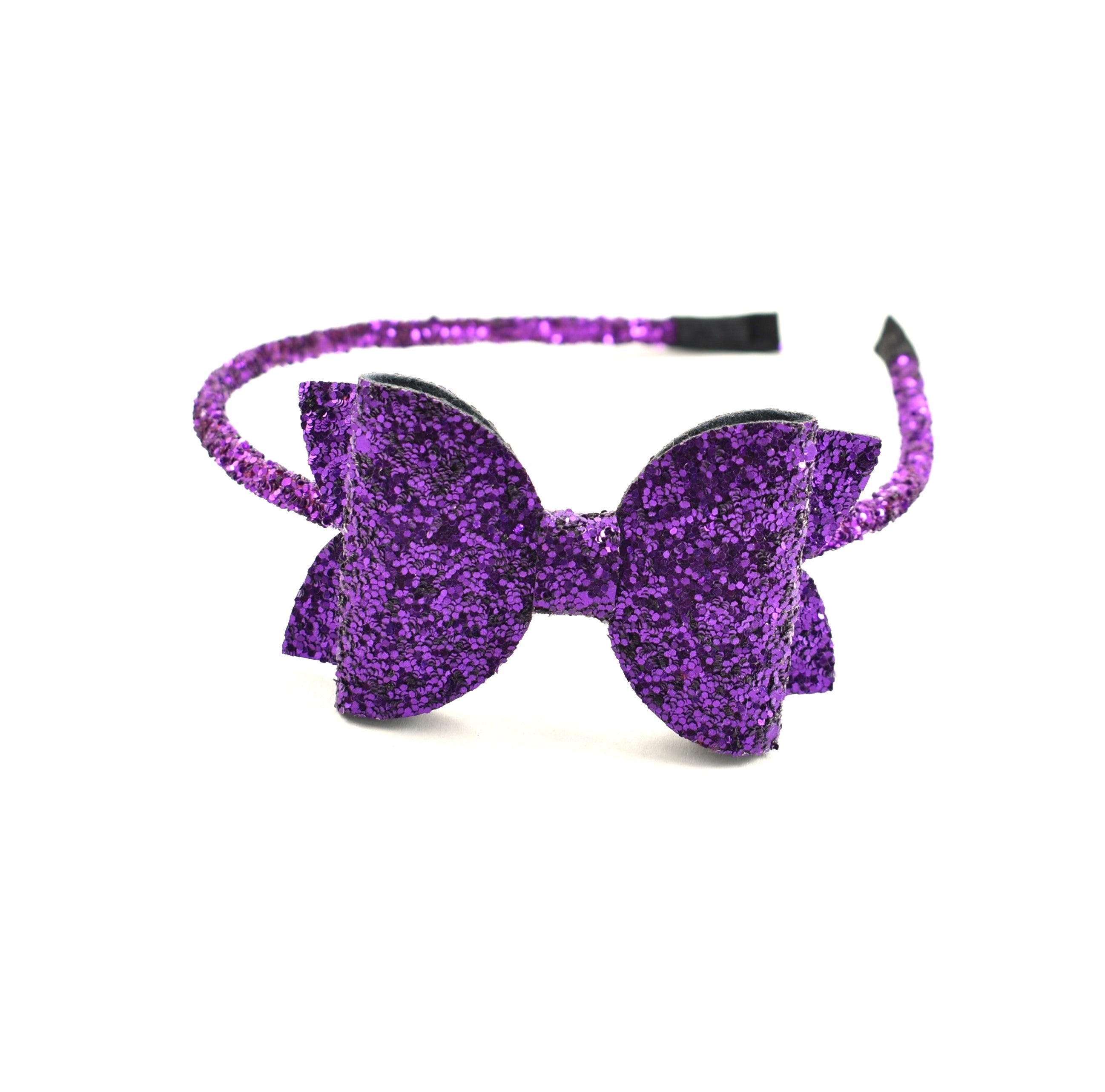 Glitter Bow Headband - purple