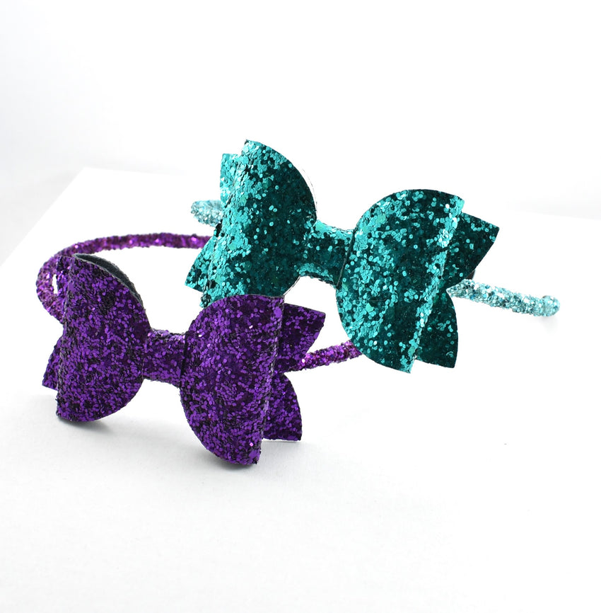 Glitter Bow Headband - Teal