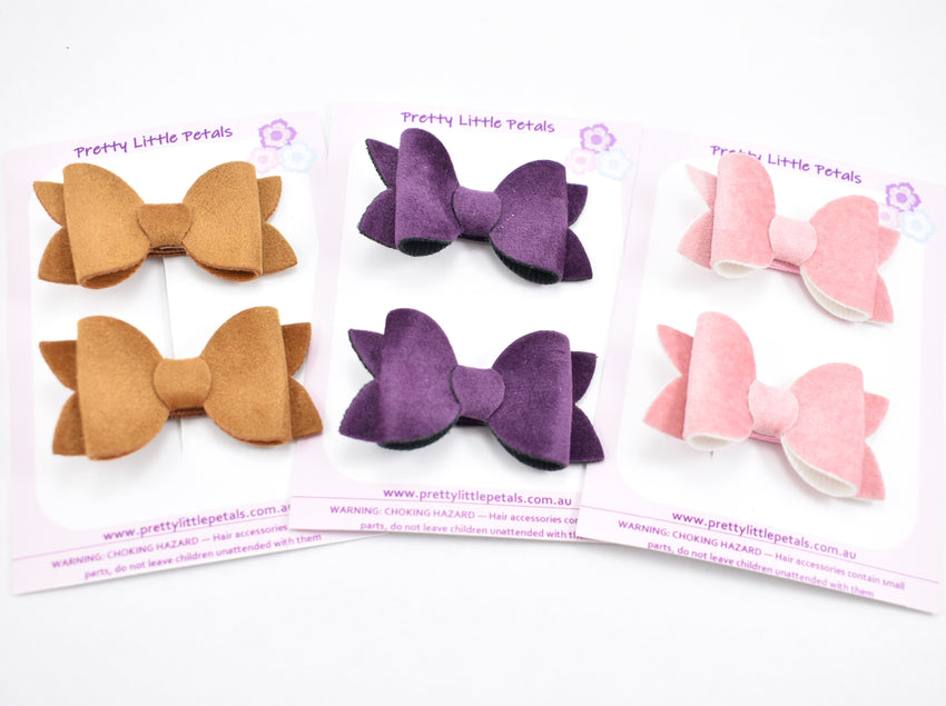 Annabelle - Velvet piggytail bows - light brown