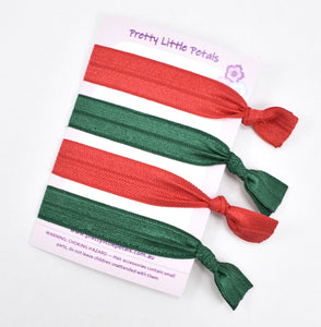 Set of 4 Elastic Hair Ties - red & green