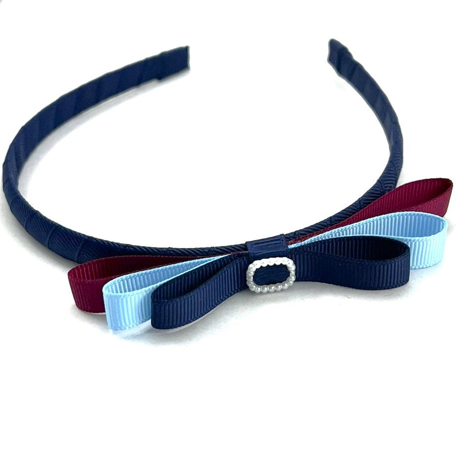 School Headband - Pearl Buckle - navy/light blue/burgundy