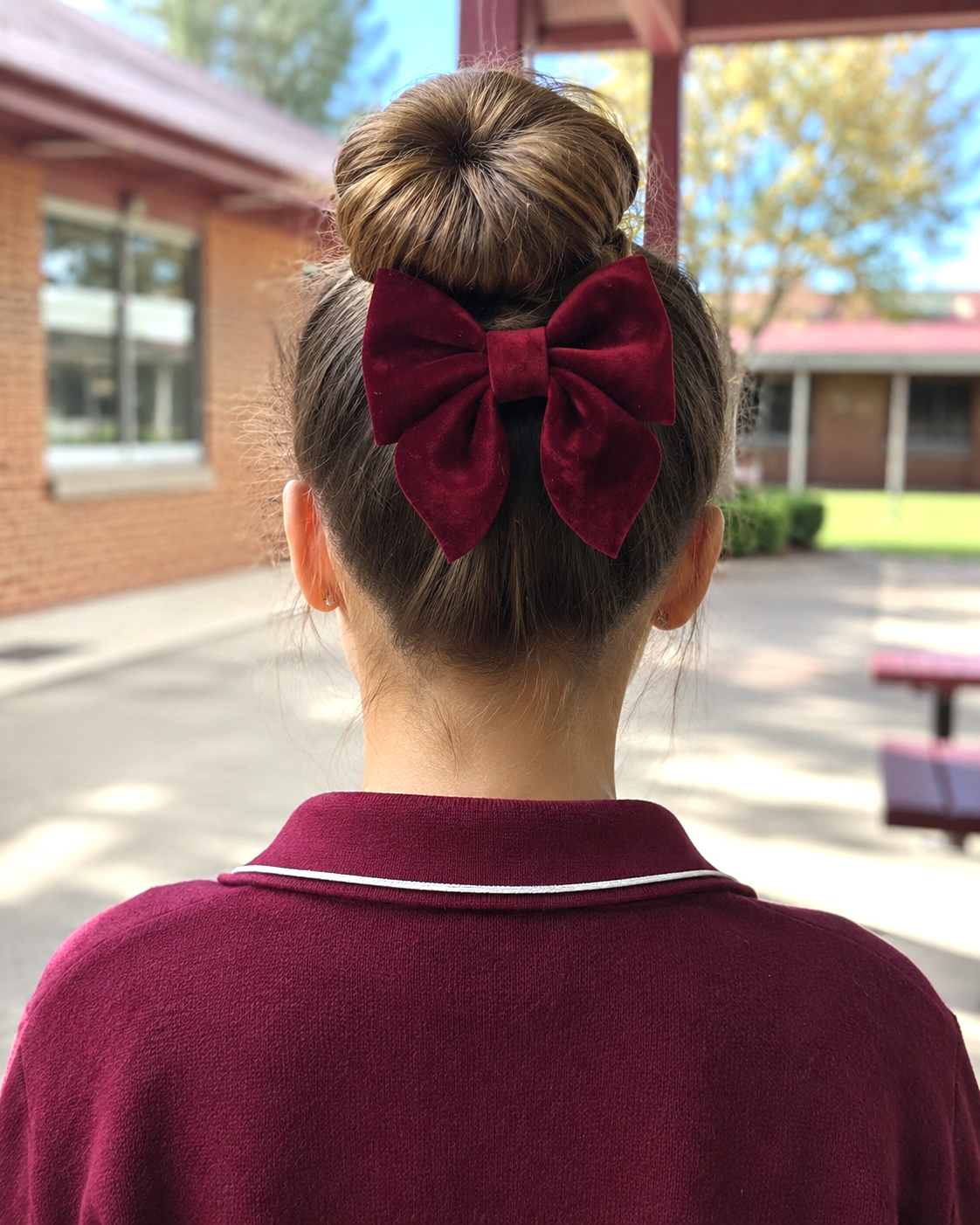 Velvet Sailor Bow Hair Clip - Burgundy/Maroon