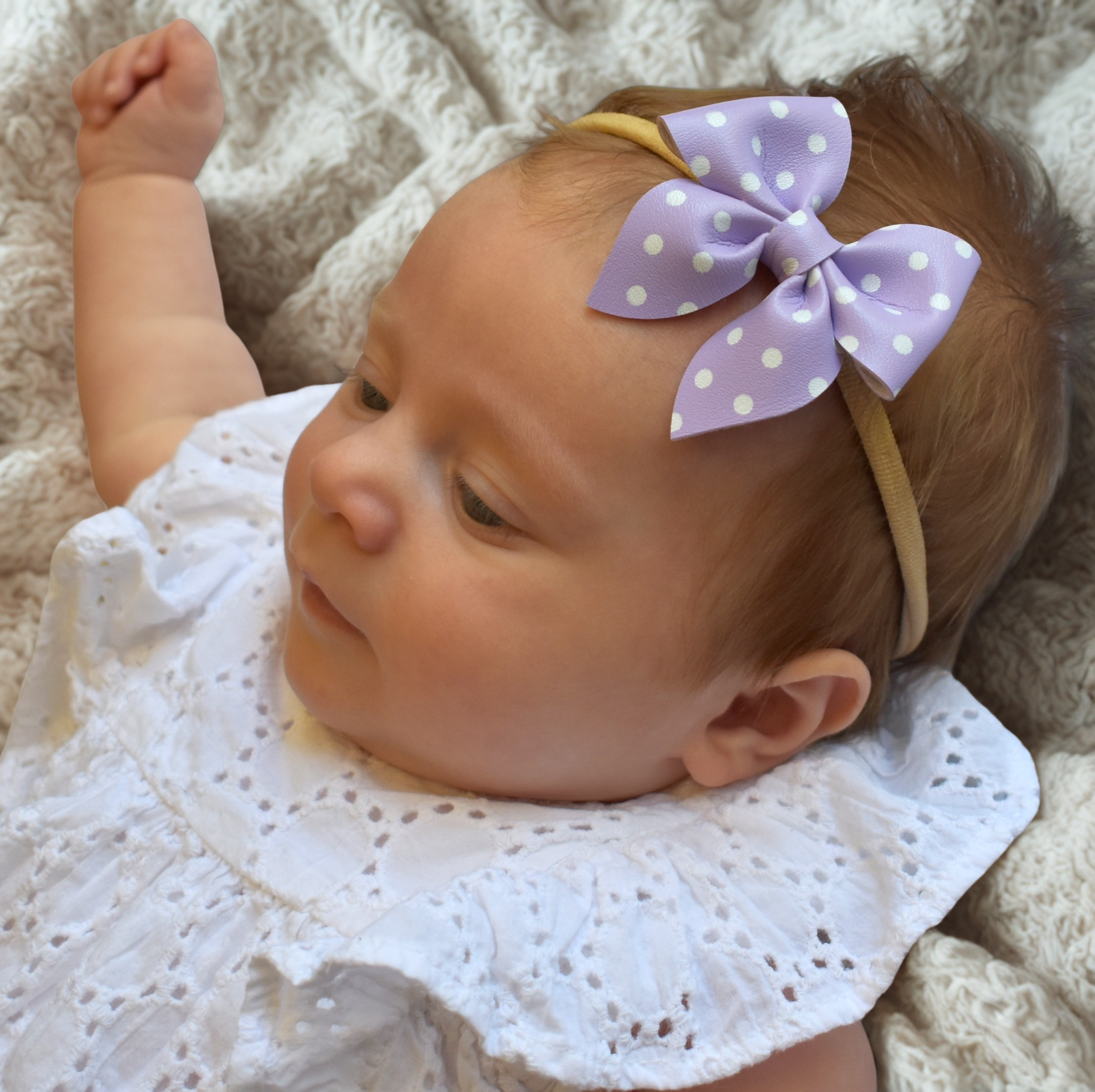 Lavender Polka Dot Sailor Bow Headband