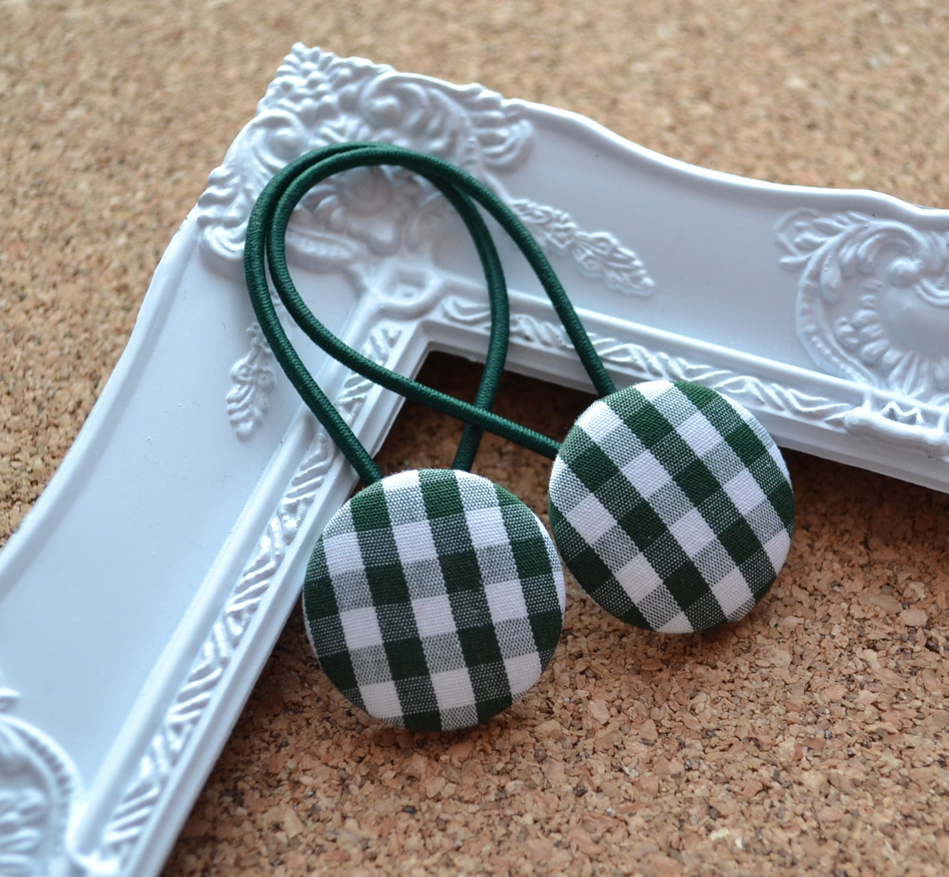 School Hair Ties - Gingham - bottle green