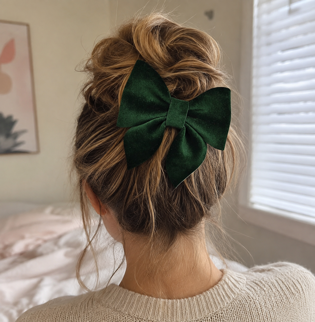 Velvet Sailor Bow Hair Clip - Bottle Green