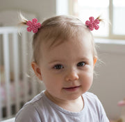 Mini Hair Ties - Bright Pink Flowers